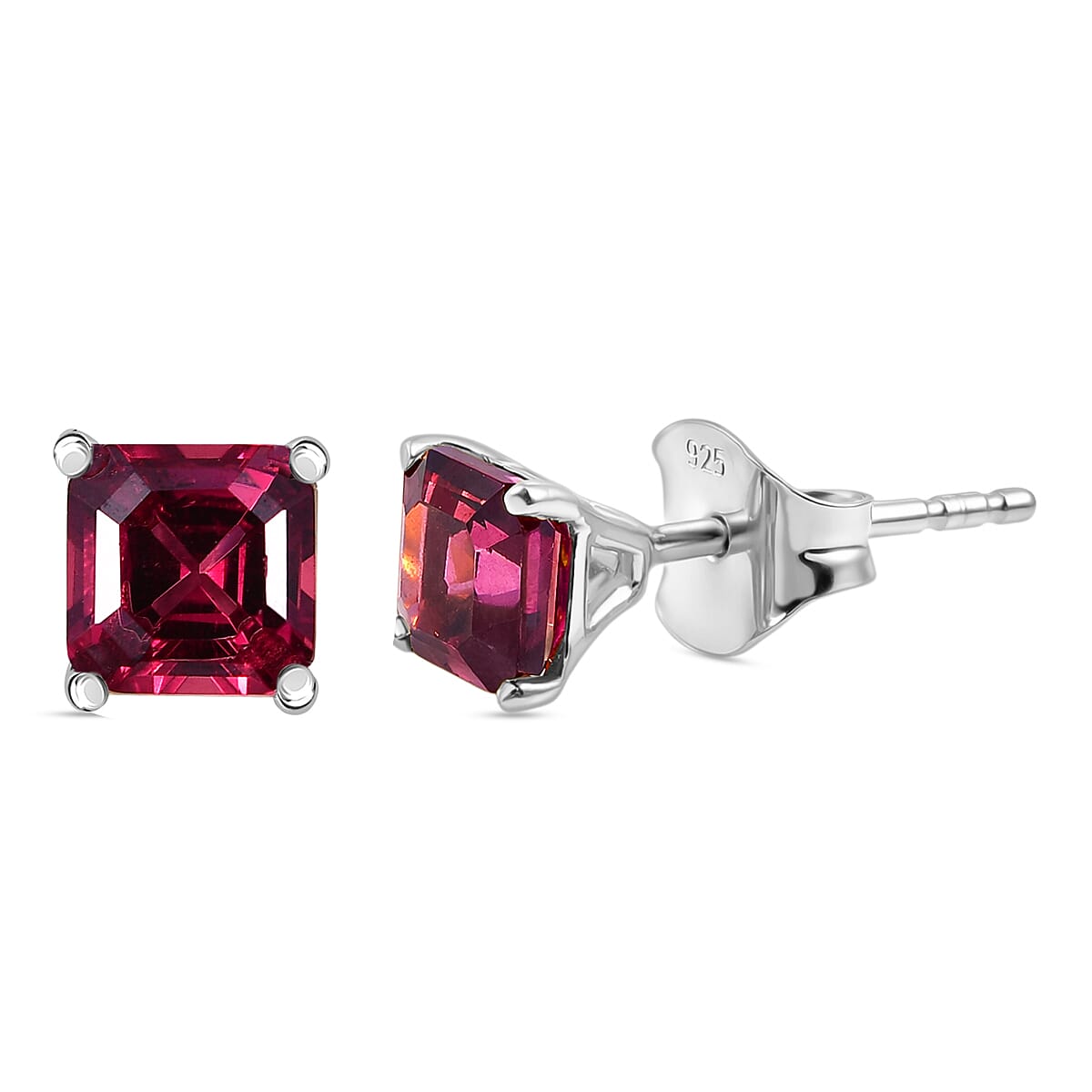 D'Joy Rhodolite Garnet Solitaire Earring with Push Back in Platinum Overlay Sterling Silver 1.69 Ct. 8412071 0