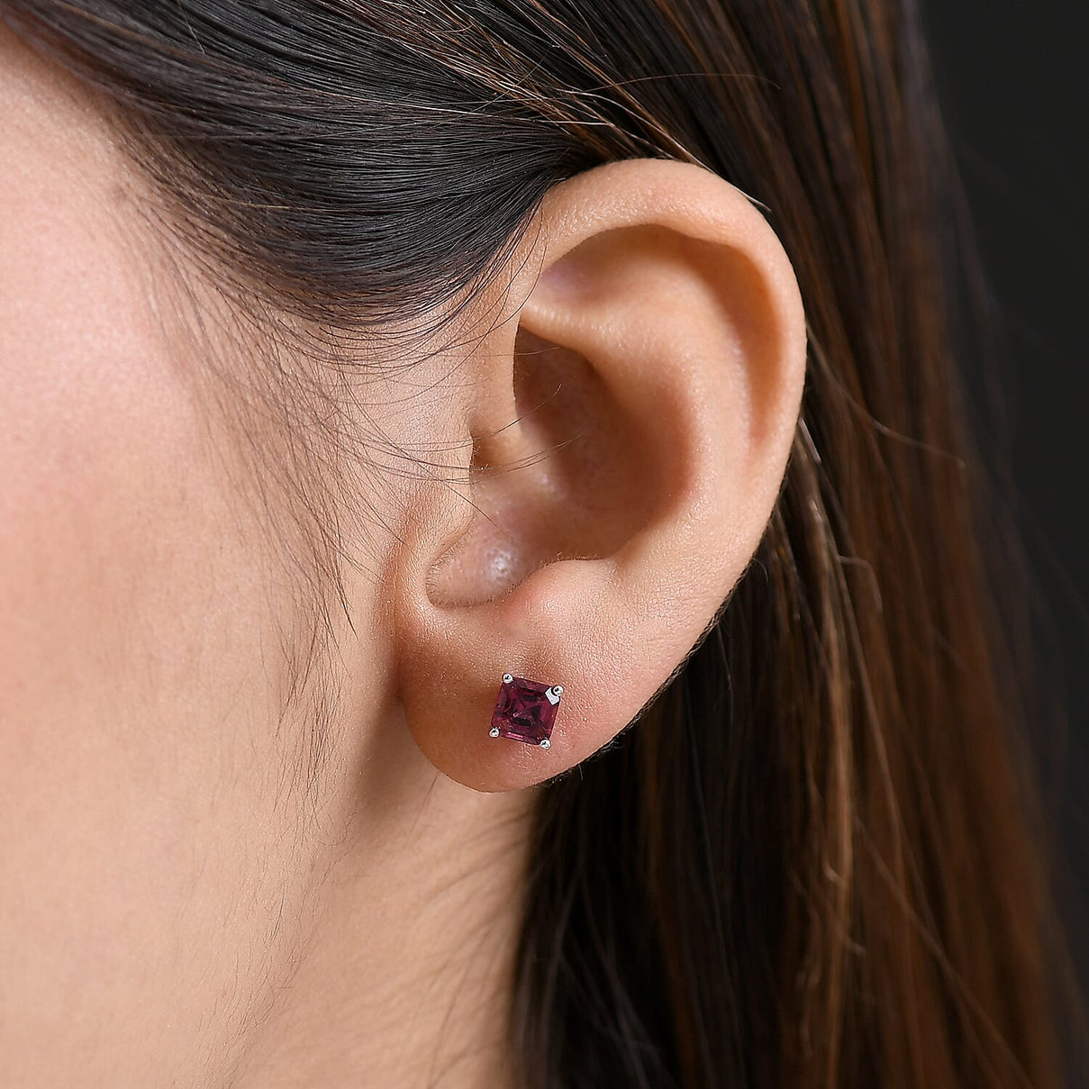 D'Joy Rhodolite Garnet Solitaire Earring with Push Back in Platinum Overlay Sterling Silver 1.69 Ct. 8412071 3