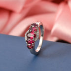 D'Joy Rhodolite Garnet & White Zircon 5 Stone Ring in Platinum Overlay Sterling Silver 1.80 Ct.