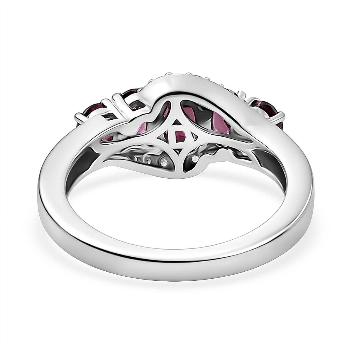D'Joy Rhodolite Garnet &amp; White Zircon 5 Stone Ring in Platinum Overlay Sterling Silver 1.80 Ct. 8504256 5