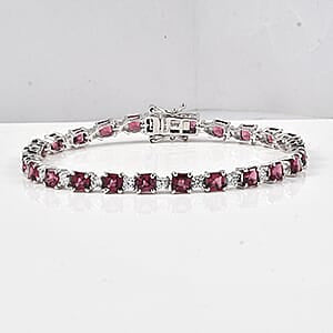 D'Joy Orissa Natural Rhodolite Garnet, White Zircon Link Bracelet (Size - 7) with Box Clasp in Rhodium Overlay Sterling Silver, 13.2 Ct. 8413266 1