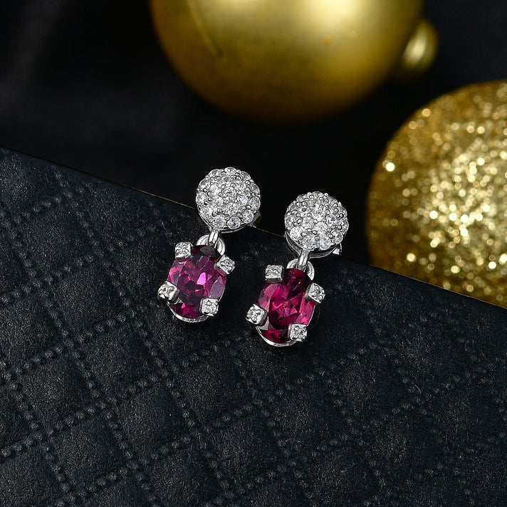 D'Joy Orissa Natural Rhodolite Garnet, White Zircon Dangling Earring in Platinum Overlay Sterling Silver 2.51 Ct. 8412036 2