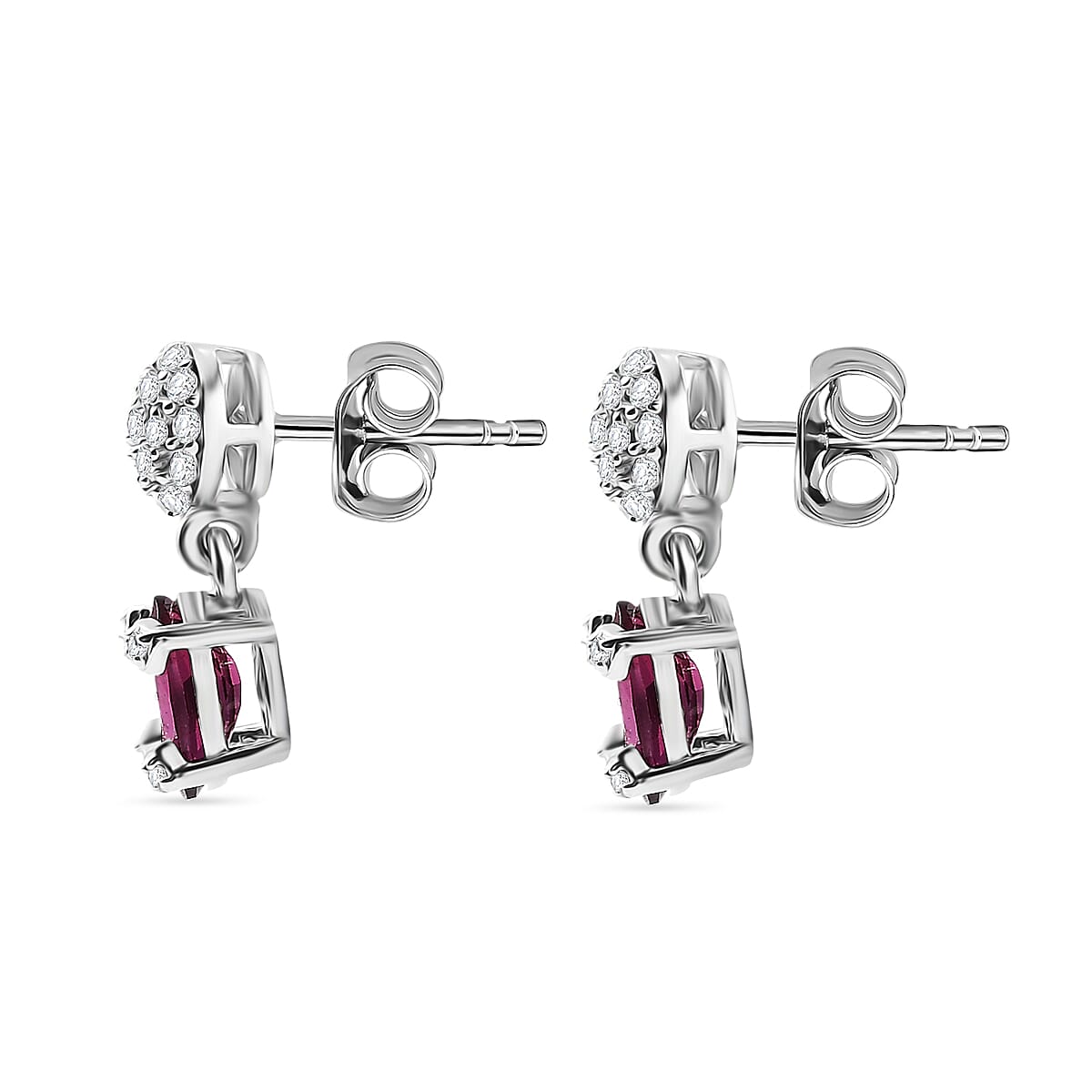 D'Joy Orissa Natural Rhodolite Garnet, White Zircon Dangling Earring in Platinum Overlay Sterling Silver 2.51 Ct. 8412036 4