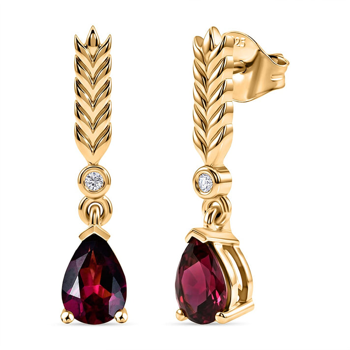 D'Joy Rhodolite Garnet &amp; White Zircon Dangling Earring with Push Back in Yellow Gold Plated Sterling Silver 1.74 Ct. 8507874 1