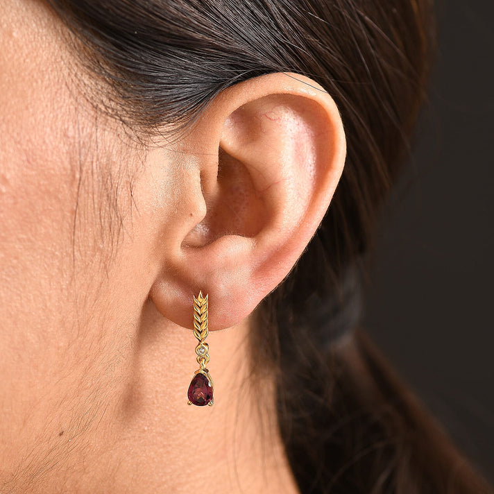 D'Joy Rhodolite Garnet &amp; White Zircon Dangling Earring with Push Back in Yellow Gold Plated Sterling Silver 1.74 Ct. 8507874 2