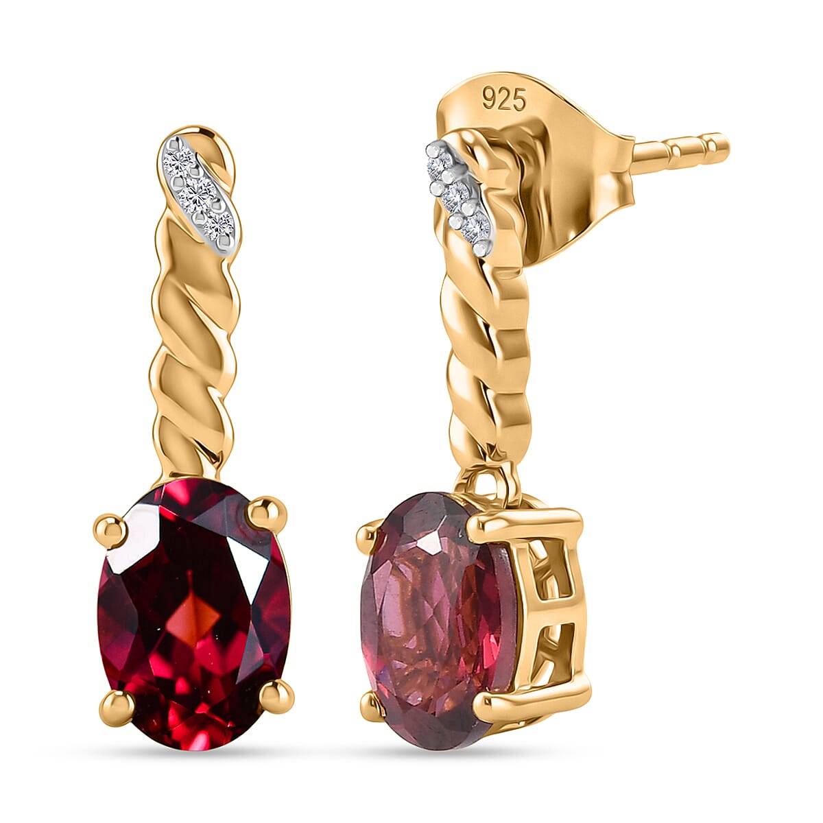 D'Joy Rhodolite Garnet &amp; White Zircon Dangling Push Back Earring in Yellow Gold Plated Sterling Silver 2.03 Ct. 8500927 0