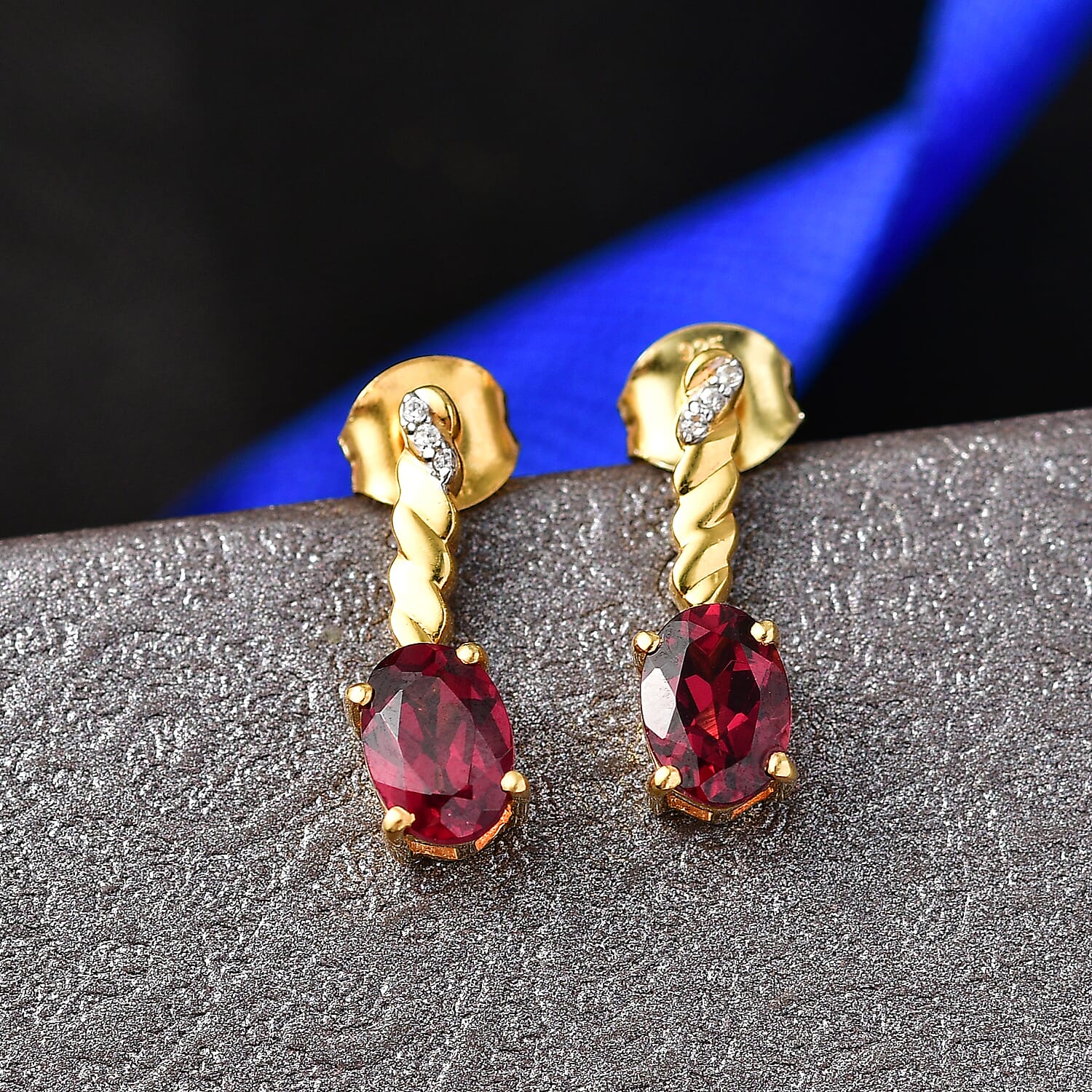 D'Joy Rhodolite Garnet &amp; White Zircon Dangling Push Back Earring in Yellow Gold Plated Sterling Silver 2.03 Ct. 8500927 3