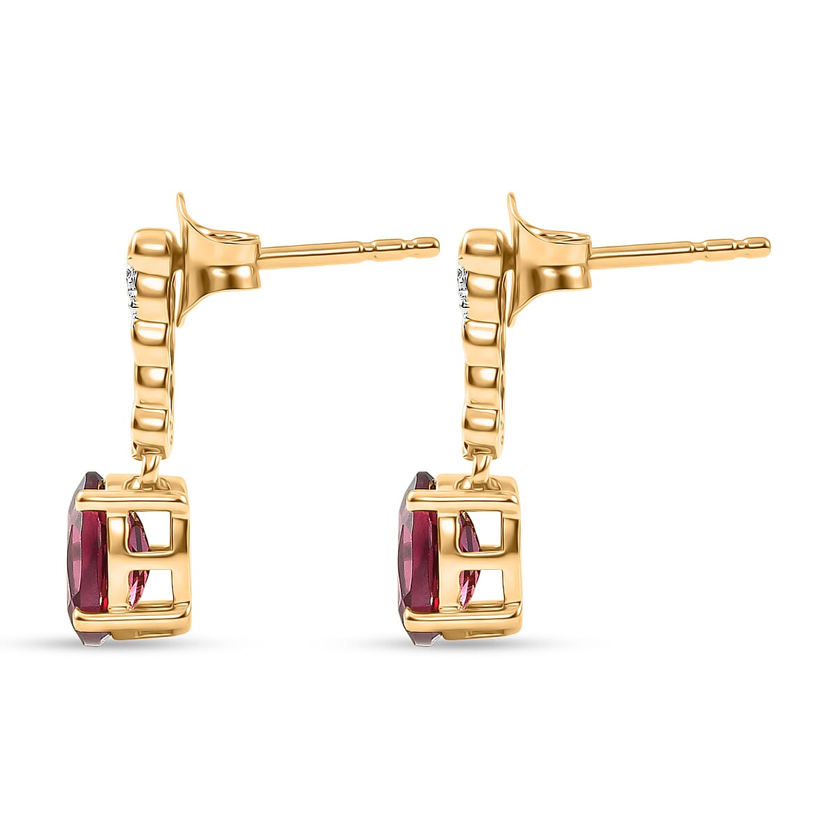 D'Joy Rhodolite Garnet &amp; White Zircon Dangling Push Back Earring in Yellow Gold Plated Sterling Silver 2.03 Ct. 8500927 4