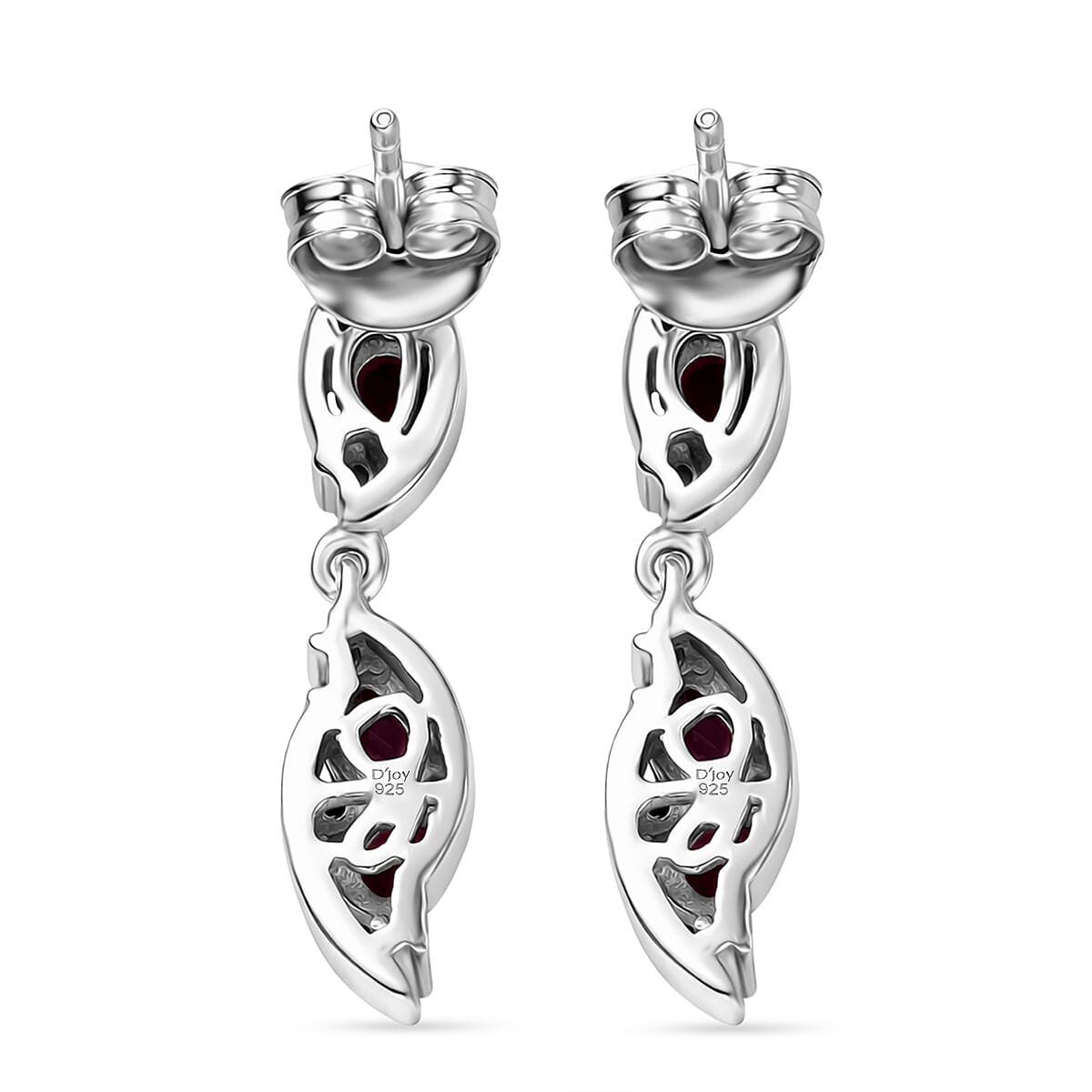 D'Joy Rhodolite Garnet &amp; White Zircon Dangling Push Post Earring in Platinum Overlay Sterling Silver 1.46 Ct. 8503160 5
