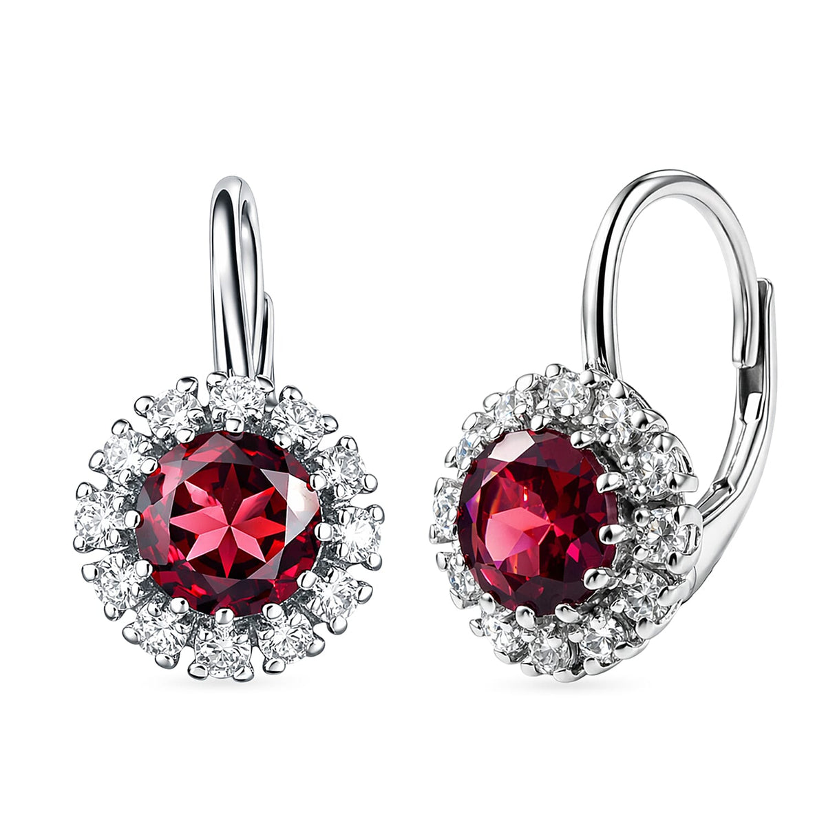 D'Joy Orissa Natural Rhodolite Garnet &amp; White Zircon Halo Earring with Lever Back in Platinum Overlay Sterling Silver 2.96 Ct. 8412199 0