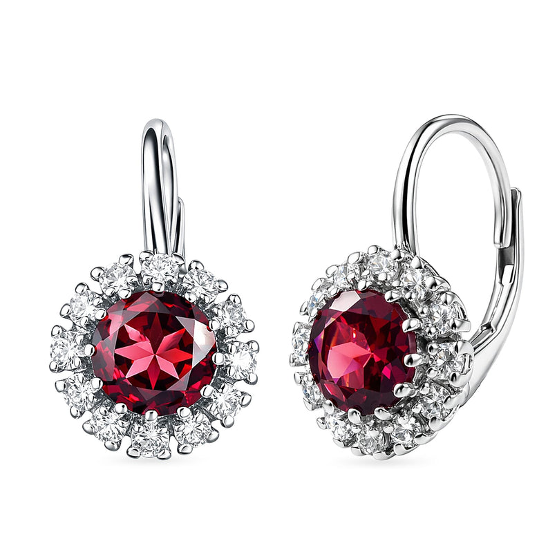 D'Joy Orissa Natural Rhodolite Garnet & White Zircon Halo Earring with Lever Back in Platinum Overlay Sterling Silver 2.96 Ct.