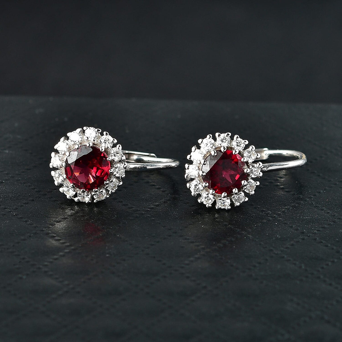 D'Joy Orissa Natural Rhodolite Garnet &amp; White Zircon Halo Earring with Lever Back in Platinum Overlay Sterling Silver 2.96 Ct. 8412199 2