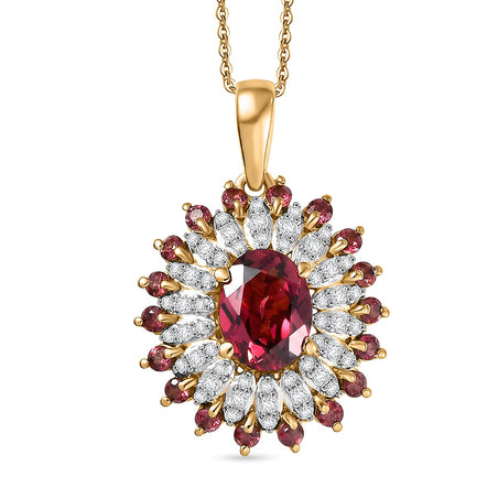 ONE TO OWN - D'Joy Rhodolite Garnet &amp; White Zircon Cluster Floral Pendant with Chain (Size 20) in 18K Vermeil Yellow Gold Plated Sterling Silver 2.63 Ct, Silver Wt. 4.30 Gms 4458613 1