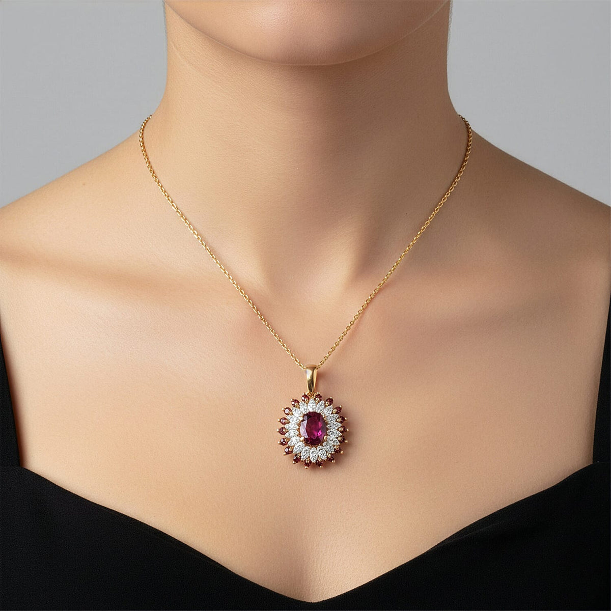 ONE TO OWN - D'Joy Rhodolite Garnet &amp; White Zircon Cluster Floral Pendant with Chain (Size 20) in 18K Vermeil Yellow Gold Plated Sterling Silver 2.63 Ct, Silver Wt. 4.30 Gms V32515816 3