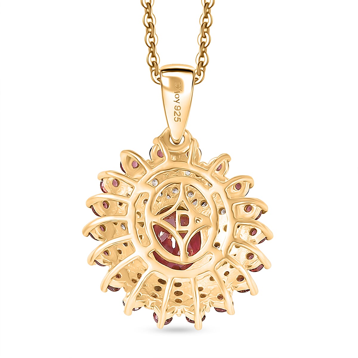 ONE TO OWN - D'Joy Rhodolite Garnet &amp; White Zircon Cluster Floral Pendant with Chain (Size 20) in 18K Vermeil Yellow Gold Plated Sterling Silver 2.63 Ct, Silver Wt. 4.30 Gms V32515816 5