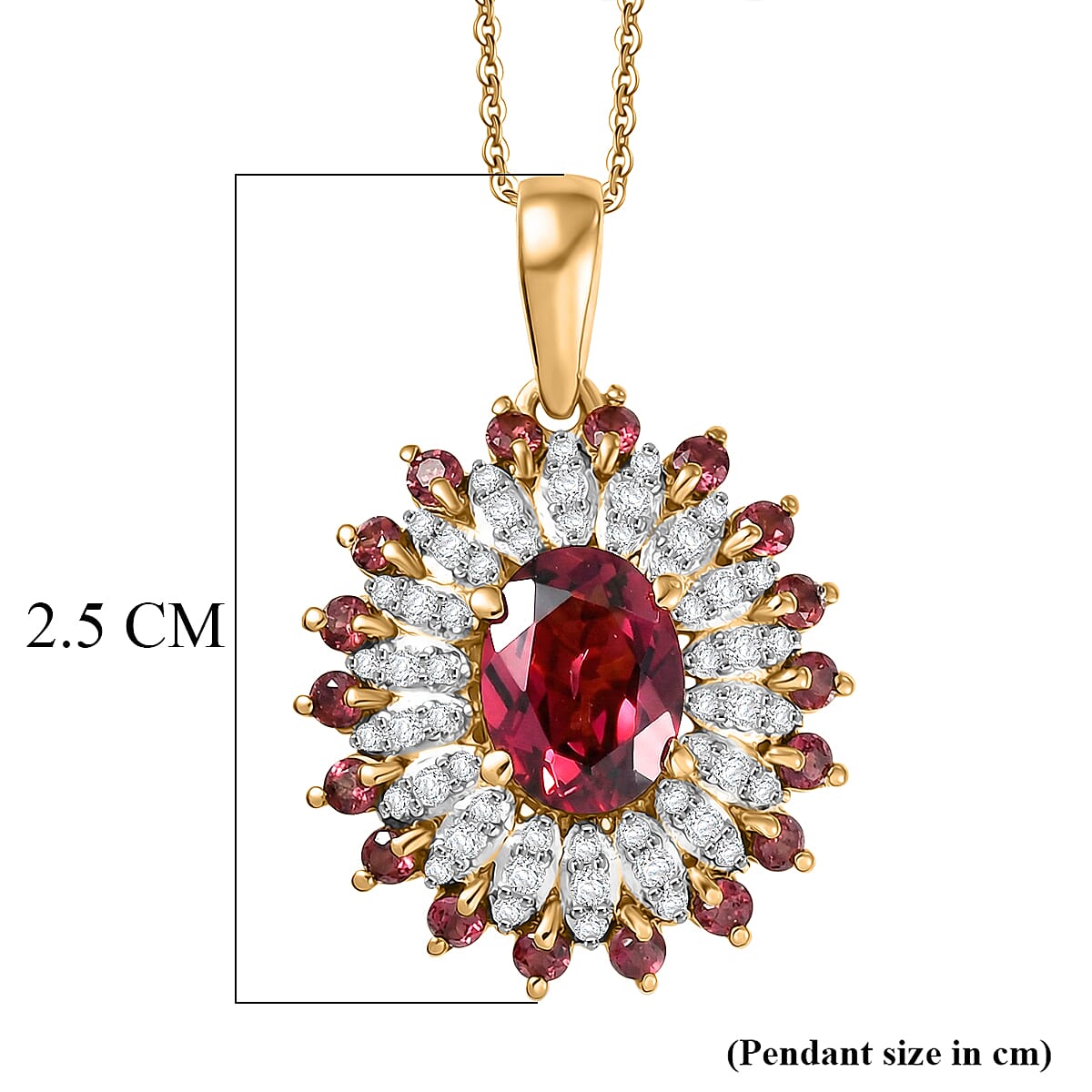 ONE TO OWN - D'Joy Rhodolite Garnet &amp; White Zircon Cluster Floral Pendant with Chain (Size 20) in 18K Vermeil Yellow Gold Plated Sterling Silver 2.63 Ct, Silver Wt. 4.30 Gms V32515816 6