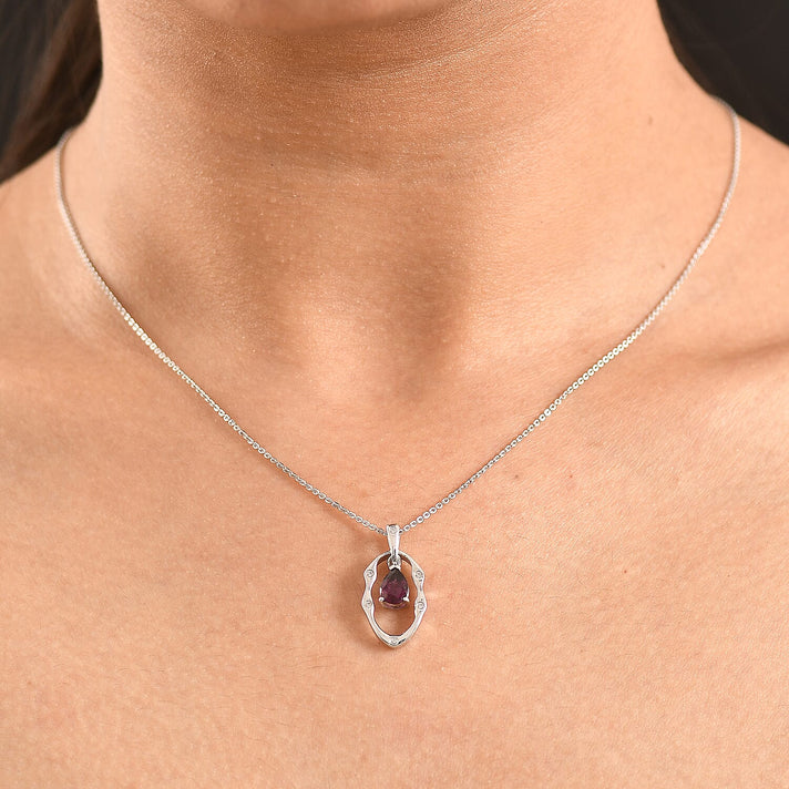 D'Joy Rhodolite Garnet &amp; White Zircon Pendant with Chain (Size 20) in Platinum Overlay Sterling Silver 0.95 Ct. 4458771 2