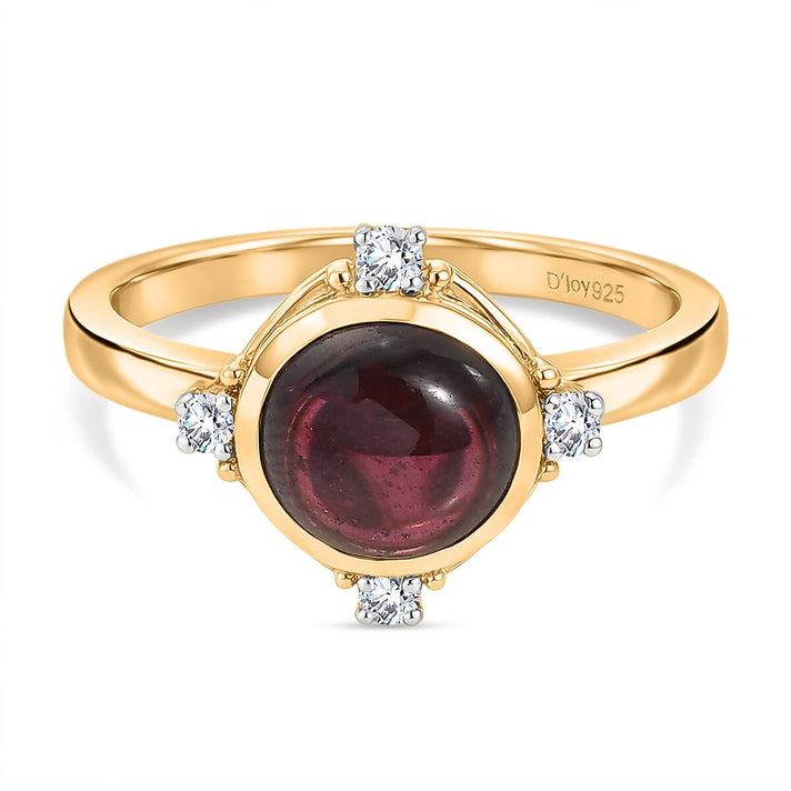 D'Joy Orissa Natural Rhodolite Garnet, White Zircon Solitaire Ring in Yellow Gold Plated Sterling Silver 2.72 Ct. 8412141 1