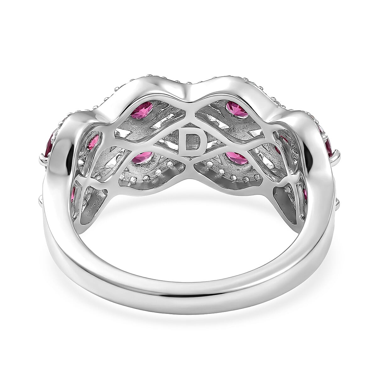D'Joy Rhodolite Garnet, White Zircon Stackable Wave Ring in Platinum Overlay Sterling Silver 2.19 Ct. 8412046 5