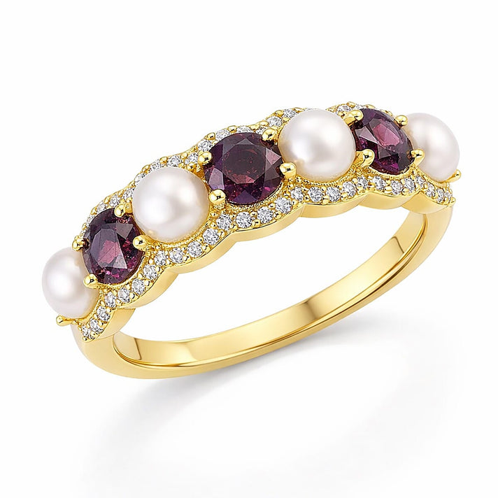 D'Joy Rhodolite Garnet, Zircon &amp; Fresh Water Pearl Ring in Yellow Gold Plated Sterling Silver 3.00 Ct. 8422404 1