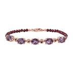 D'Joy AAA Rose De France Amethyst & Red Garnet Linking Bracelet (Size - 7) in 18K Vermeil Rose Gold Plated Sterling Silver 14.95 Ct.