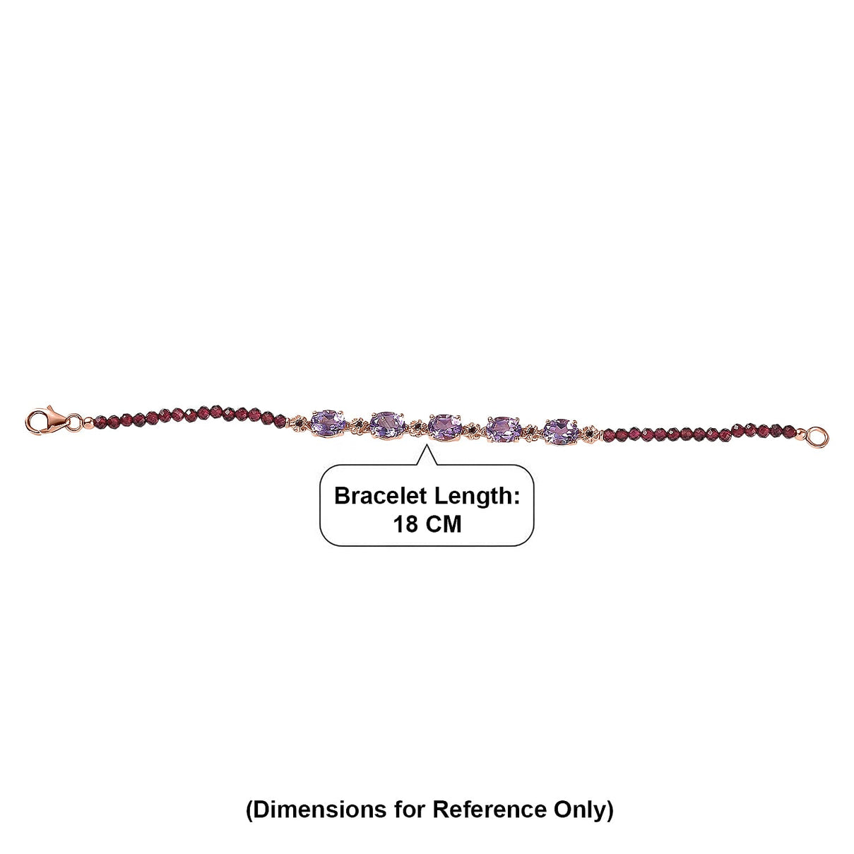 D'Joy AAA Rose De France Amethyst &amp; Red Garnet Linking Bracelet (Size - 7) in 18K Vermeil Rose Gold Plated Sterling Silver 14.95 Ct. 8429501 5