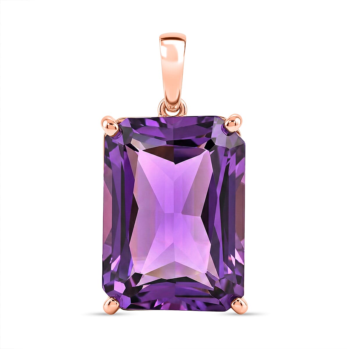 D'Joy Rose De France Amethyst Solitaire Pendant in 18K Vermeil Rose Gold Plated Sterling Silver 15.15 Ct. 8434720 0