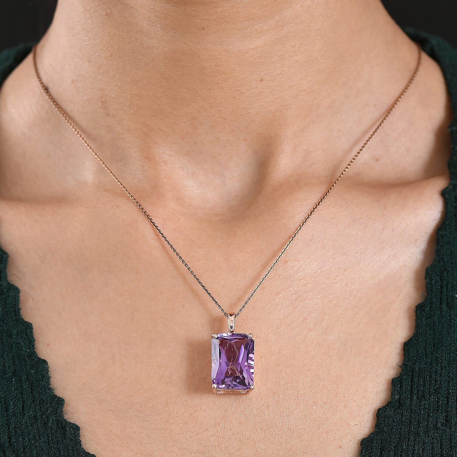 D'Joy Rose De France Amethyst Solitaire Pendant in 18K Vermeil Rose Gold Plated Sterling Silver 15.15 Ct. 8434720 2
