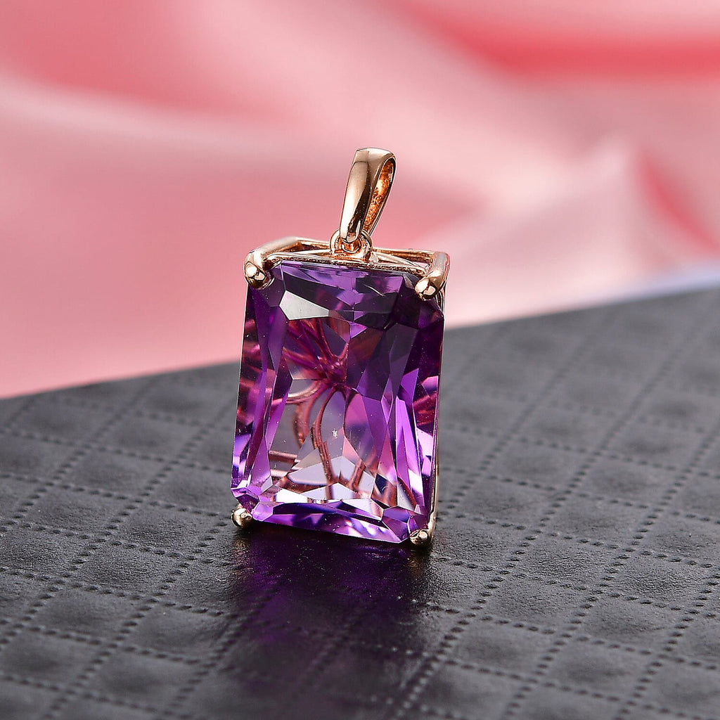 D'Joy Rose De France Amethyst Solitaire Pendant in 18K Vermeil Rose Gold Plated Sterling Silver 15.15 Ct.