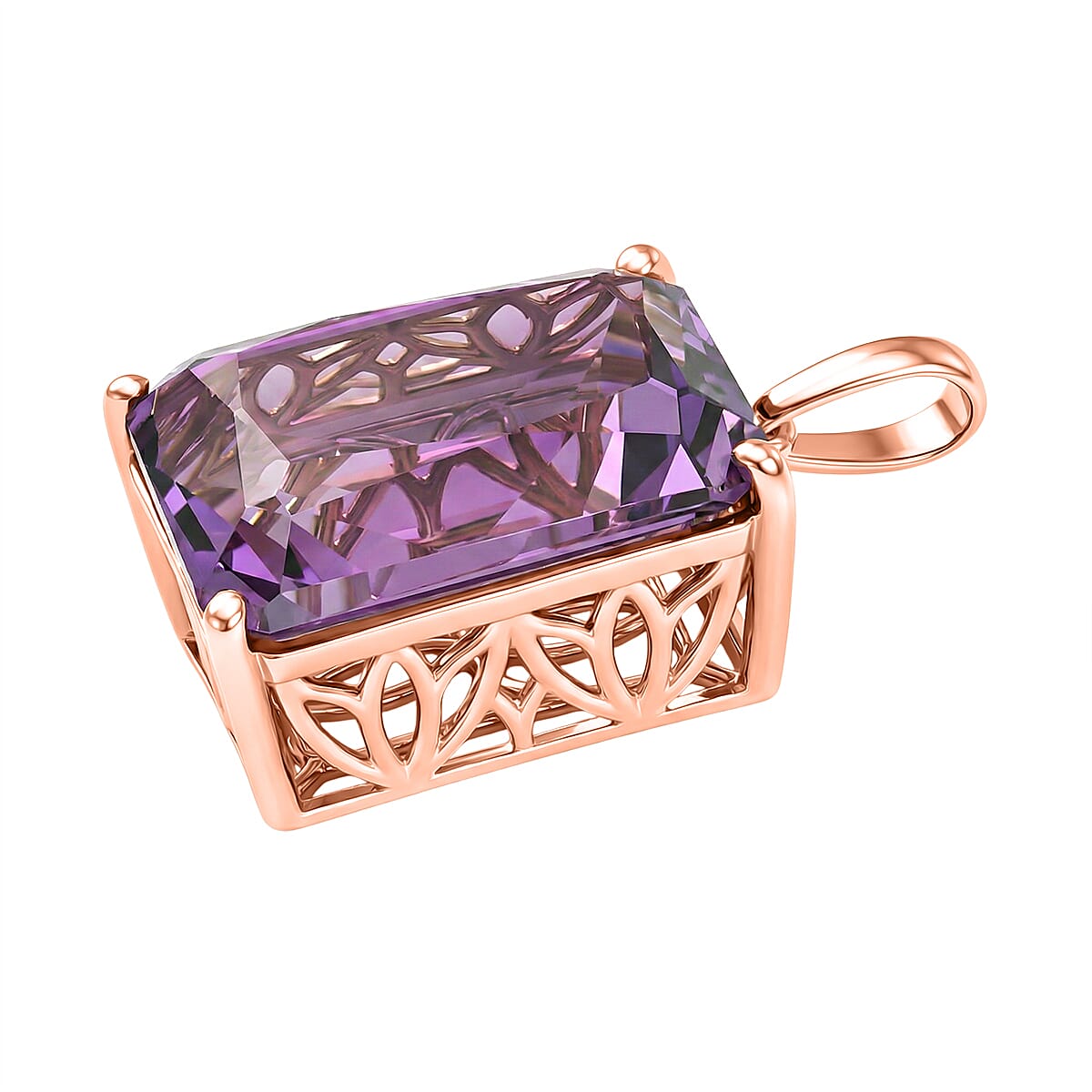 D'Joy Rose De France Amethyst Solitaire Pendant in 18K Vermeil Rose Gold Plated Sterling Silver 15.15 Ct. 8434720 4