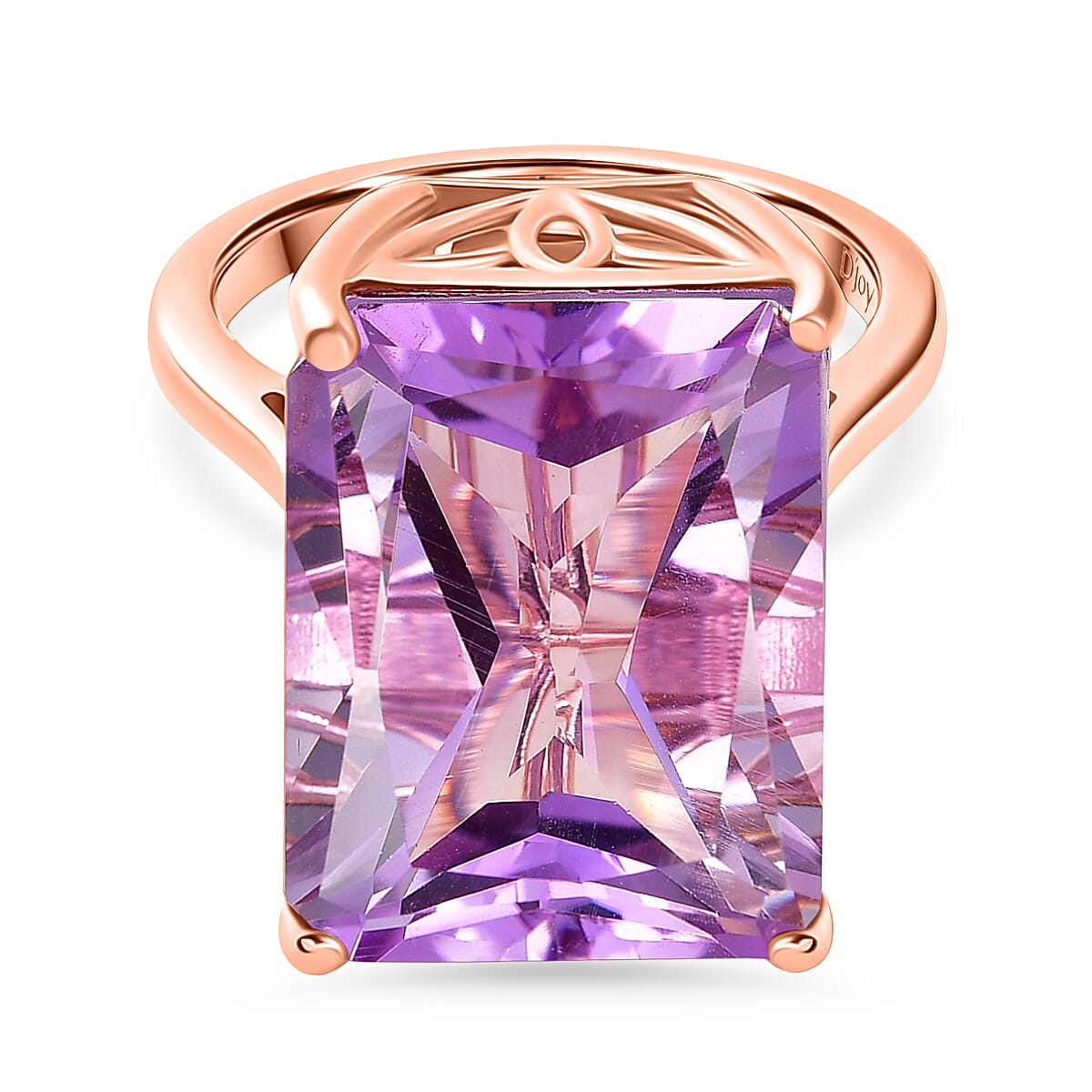 D'Joy Rose De France RADIANT CUT Amethyst Solitaire Ring in 18K Vermeil Rose Gold Plated Sterling Silver 15.36 Ct. 8434710 0
