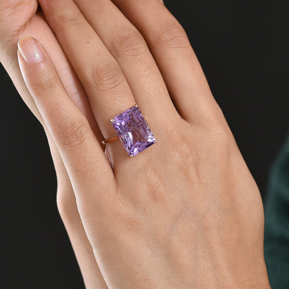 D'Joy Rose De France RADIANT CUT Amethyst Solitaire Ring in 18K Vermeil Rose Gold Plated Sterling Silver 15.36 Ct. 8434710 2