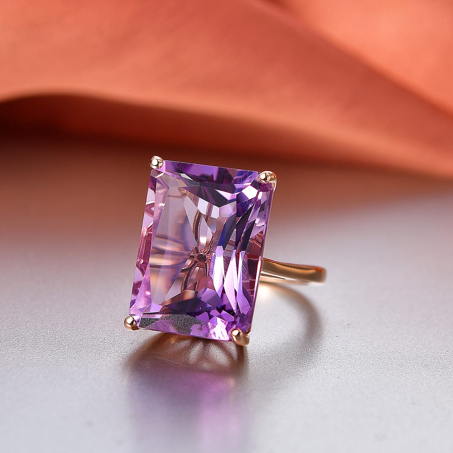 D'Joy Rose De France RADIANT CUT Amethyst Solitaire Ring in 18K Vermeil Rose Gold Plated Sterling Silver 15.36 Ct. 8434710 3