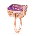 D'Joy Rose De France RADIANT CUT Amethyst Solitaire Ring in 18K Vermeil Rose Gold Plated Sterling Silver 15.36 Ct.