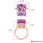 D'Joy Rose De France RADIANT CUT Amethyst Solitaire Ring in 18K Vermeil Rose Gold Plated Sterling Silver 15.36 Ct.