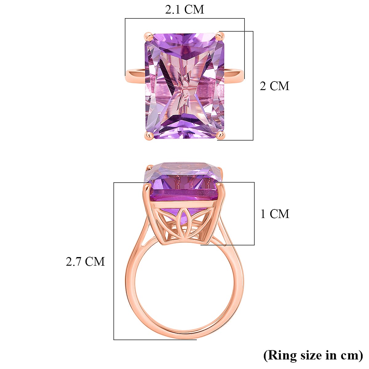 D'Joy Rose De France RADIANT CUT Amethyst Solitaire Ring in 18K Vermeil Rose Gold Plated Sterling Silver 15.36 Ct. 8434710 6