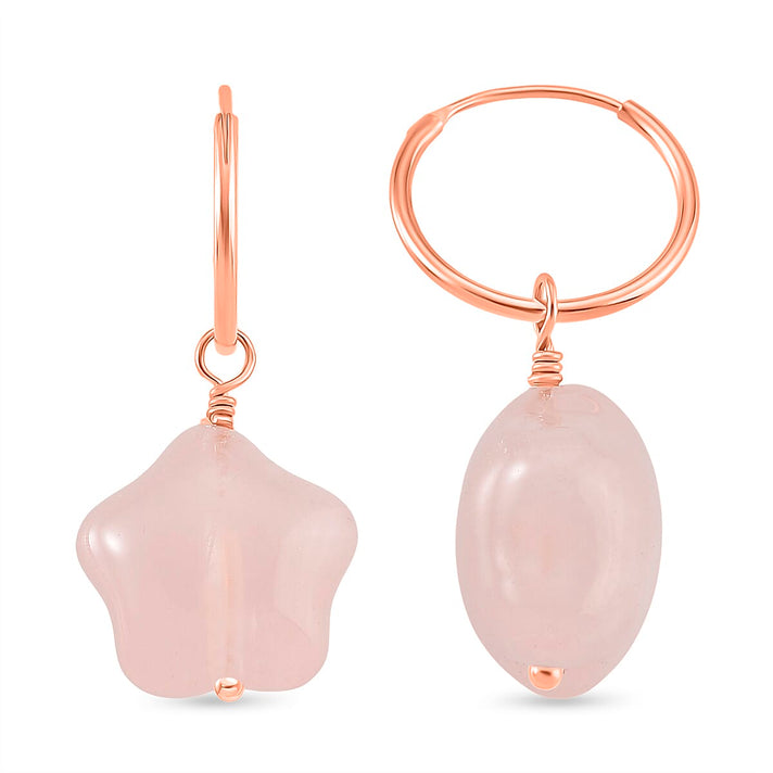 D'Joy 20 Ct. Rose Quartz Beads 2-in-1 Hoop Earring in Rose Gold Plated Sterling Silver 8295226 1