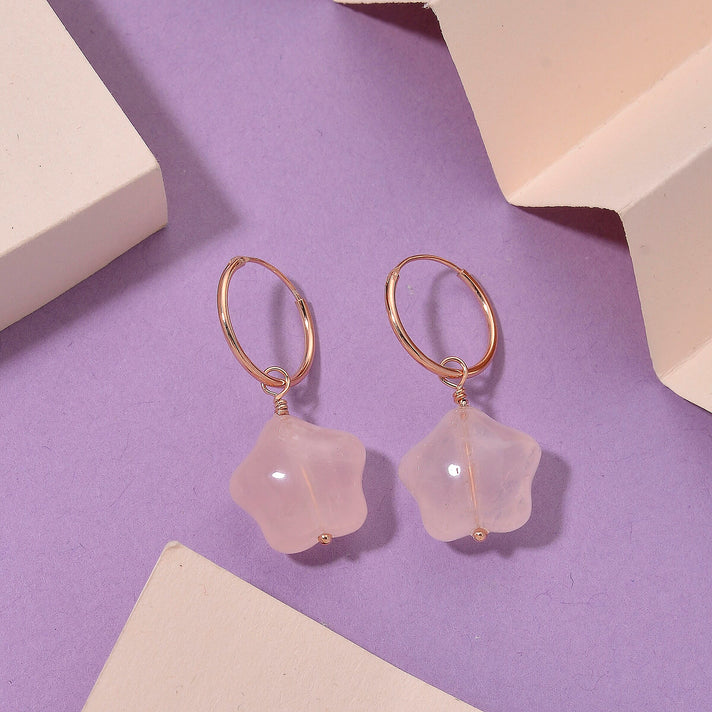 D'Joy 20 Ct. Rose Quartz Beads 2-in-1 Hoop Earring in Rose Gold Plated Sterling Silver 8295226 2