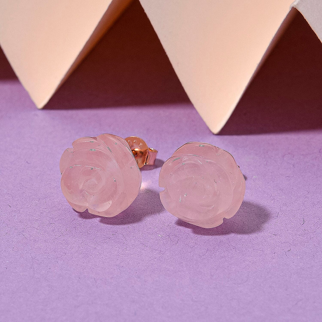 D'Joy Rose Quartz Beads Earring with Push Back in Rose Gold Plated Sterling Silver 16.5 Ct.