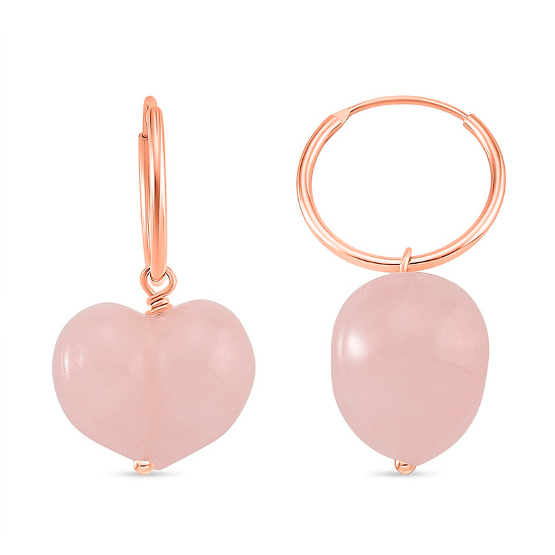 D'Joy 22 Ct. Rose Quartz Beads 2-in-1 Hoop Earring in Rose Gold Plated Sterling Silver