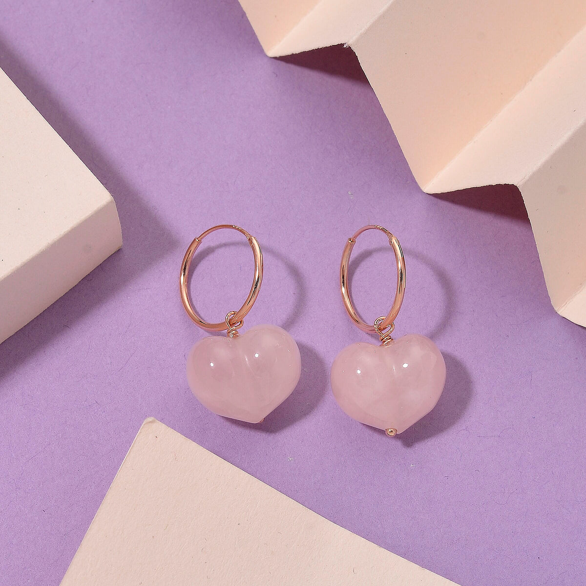 D'Joy 22 Ct. Rose Quartz Beads 2-in-1 Hoop Earring in Rose Gold Plated Sterling Silver V32629840 2