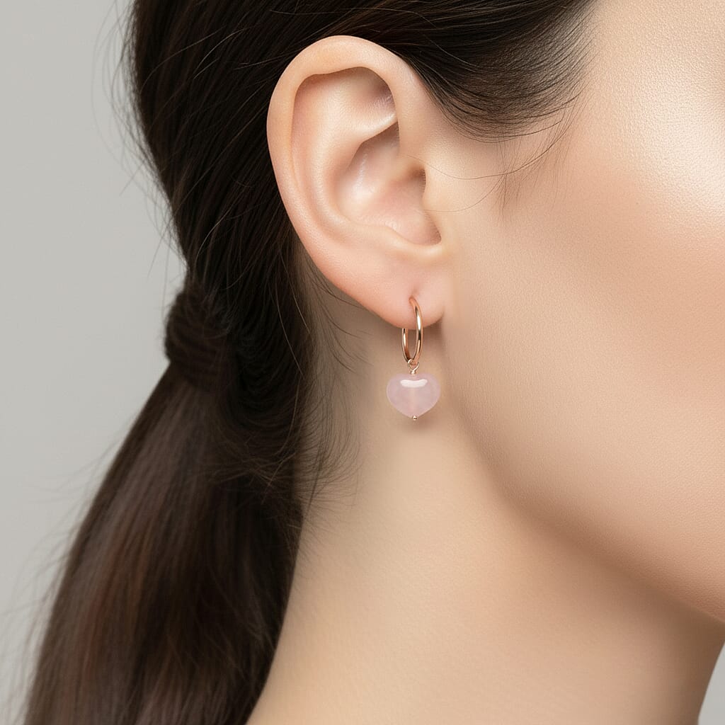 D'Joy 22 Ct. Rose Quartz Beads 2-in-1 Hoop Earring in Rose Gold Plated Sterling Silver V32629840 3