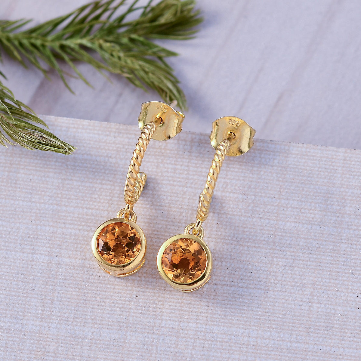 D'Joy Serra Gaucha Citrine Dangling Earring in Yellow Gold Plated Sterling Silver 1.54 Ct. 8277249 1