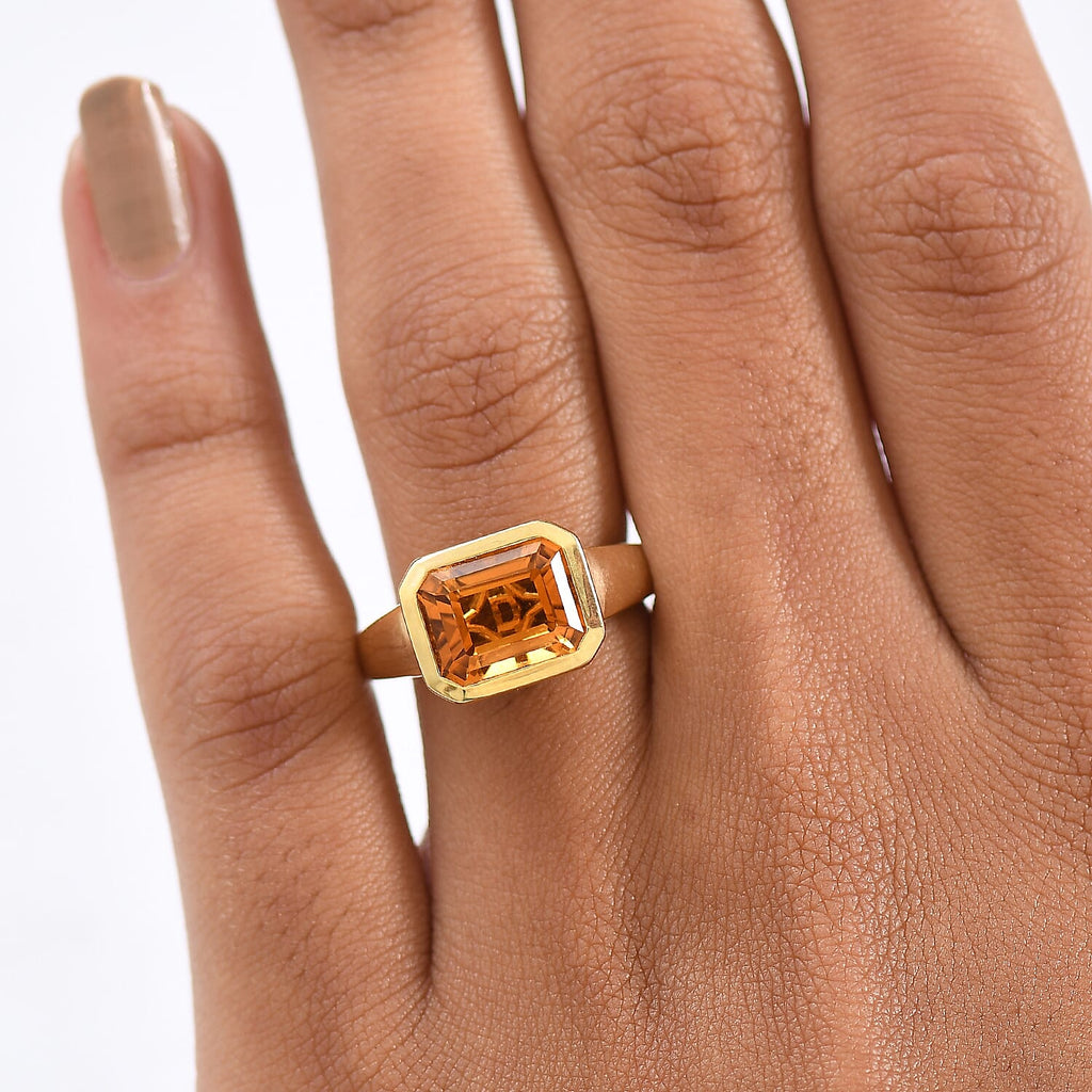 D'Joy Serra Gaucha Citrine Solitaire Ring in 18K Yellow Gold Plating Sterling Silver 3.24 Ct.