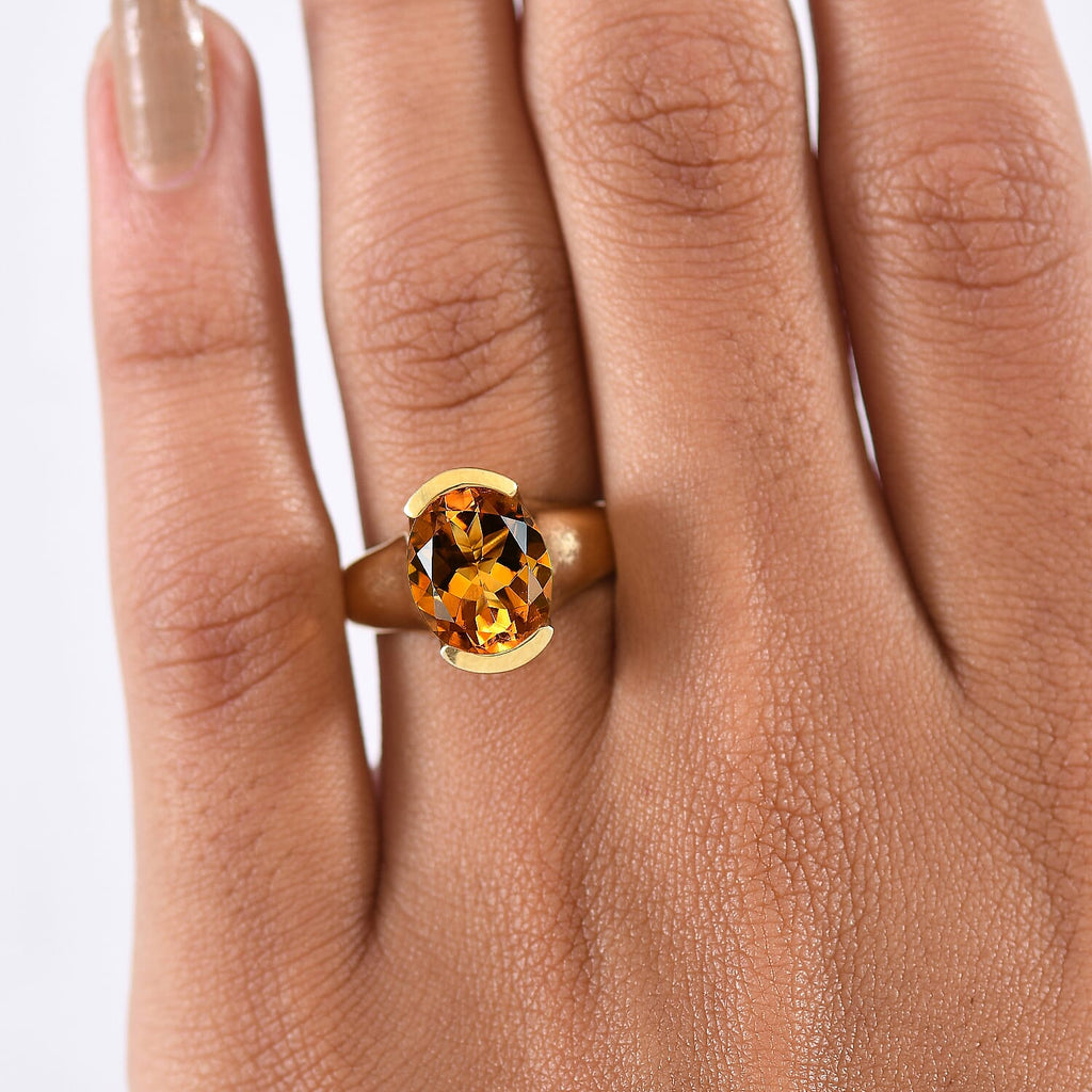 D'Joy Serra Gaucha Citrine Solitaire Ring in Yellow Gold Plated Sterling Silver 3.30 Ct.