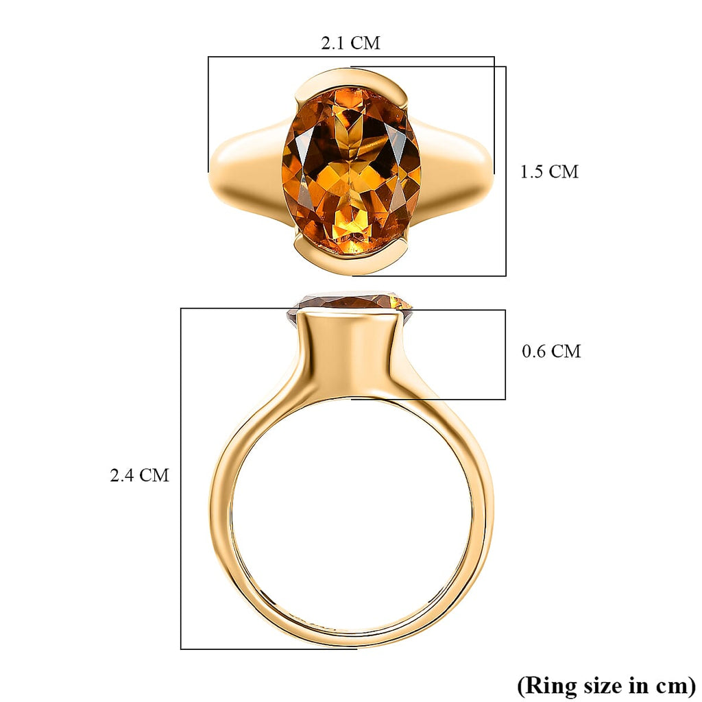 D'Joy Serra Gaucha Citrine Solitaire Ring in Yellow Gold Plated Sterling Silver 3.30 Ct.