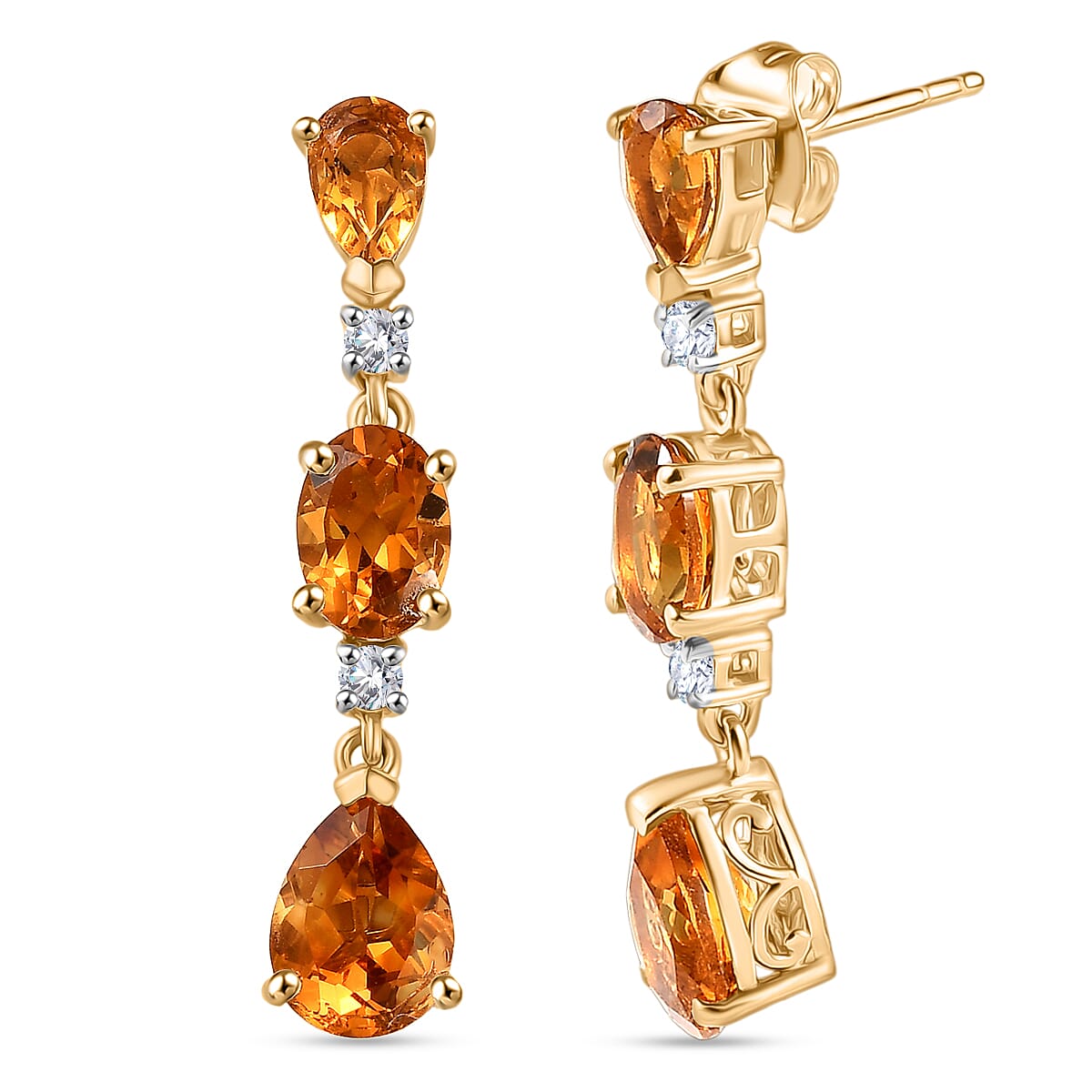D'Joy Serra Gaucha Citrine &amp; White Zircon Dangling Earring Sterling Silver 4.43 Ct. 8282888 0