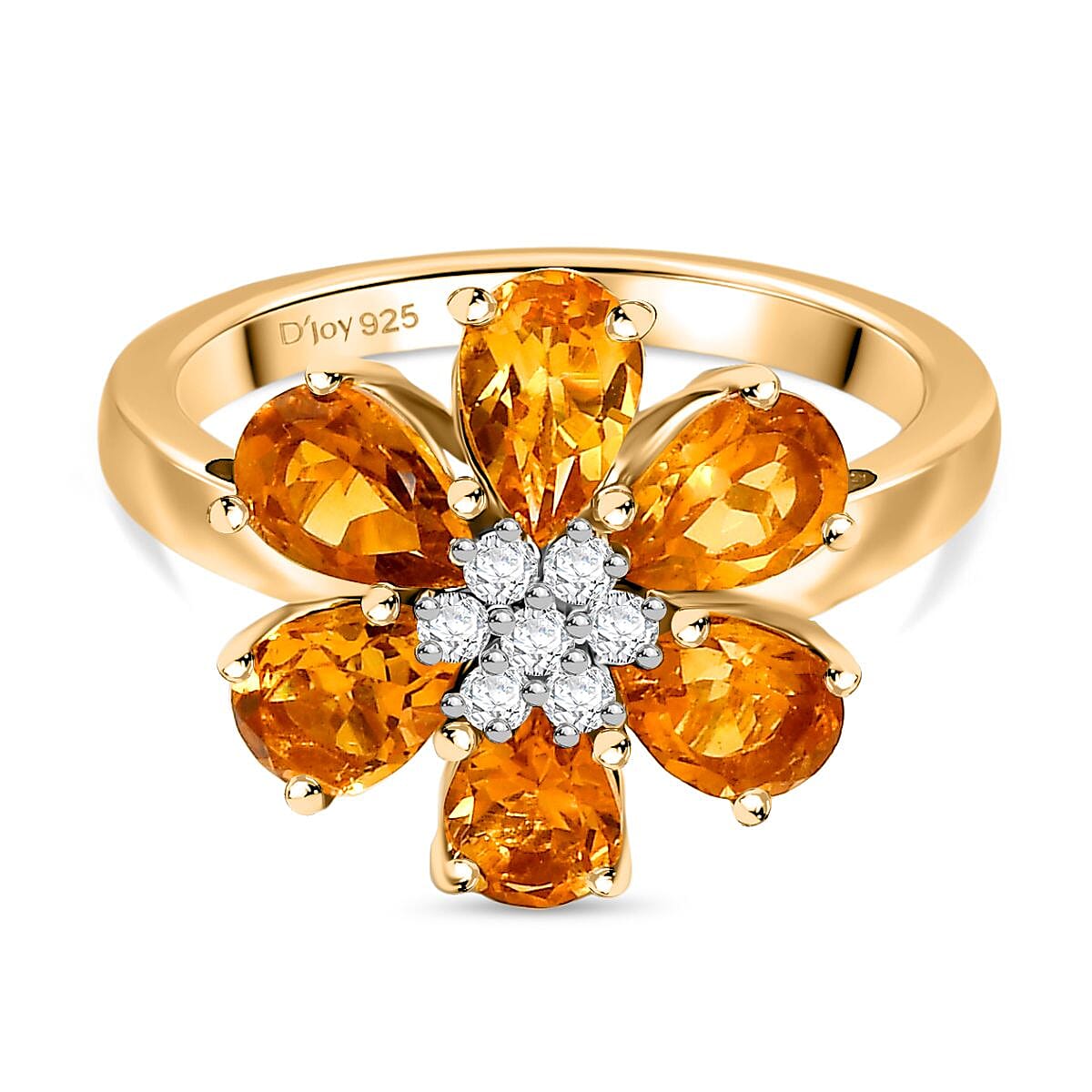 D'Joy Serra Gaucha Citrine &amp; White Zircon Floral Ring in Yellow Gold Plated Sterling Silver 2.55 Ct. 8277270 0