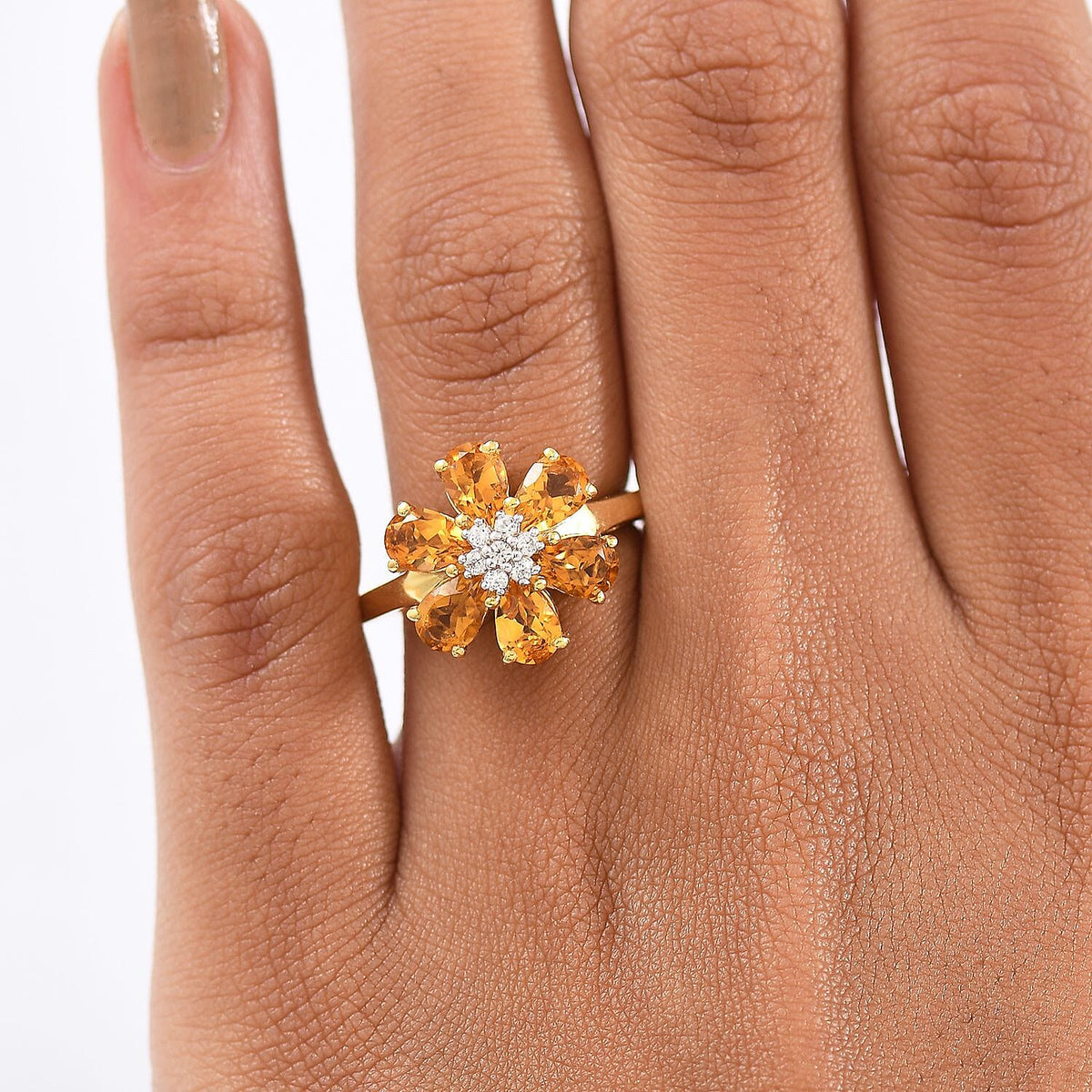 D'Joy Serra Gaucha Citrine &amp; White Zircon Floral Ring in Yellow Gold Plated Sterling Silver 2.55 Ct. 8277270 3