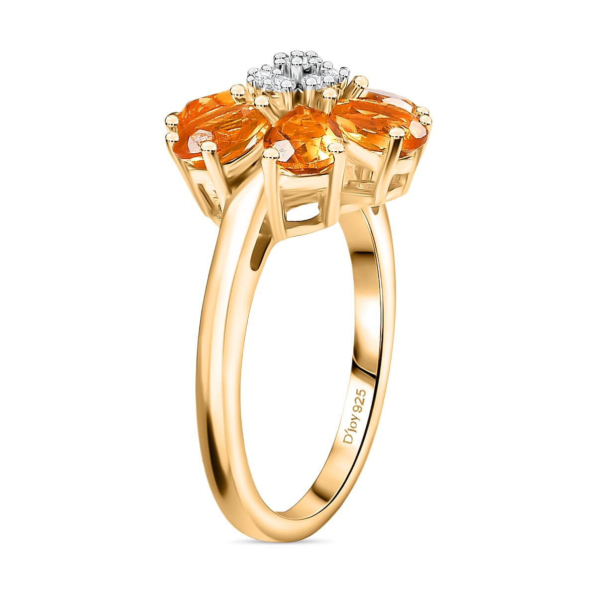 D'Joy Serra Gaucha Citrine &amp; White Zircon Floral Ring in Yellow Gold Plated Sterling Silver 2.55 Ct. 8277270 4